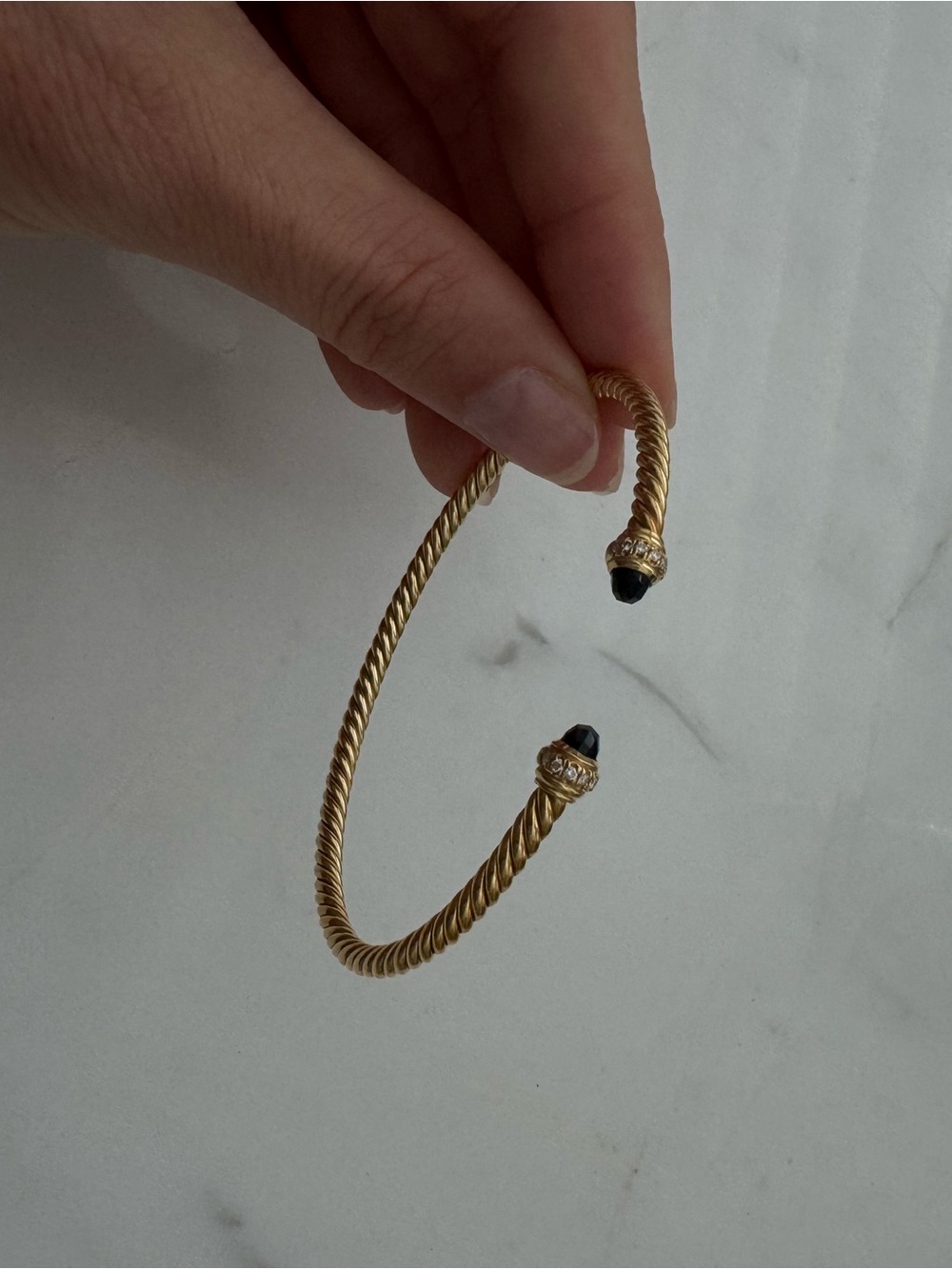 David Yurman Cable Spira Bracelet in 18K Gold with Diamonds, 3mm - Picture 3 of 5